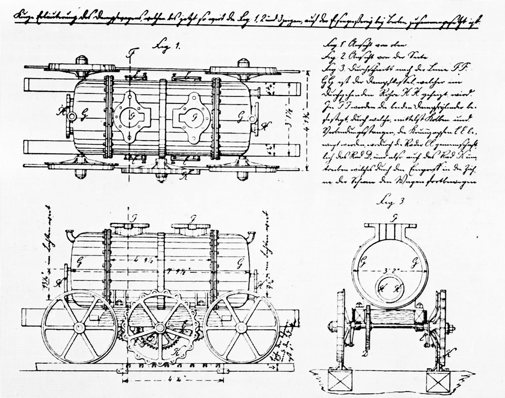 Originalzeichnung des Dampfwagens