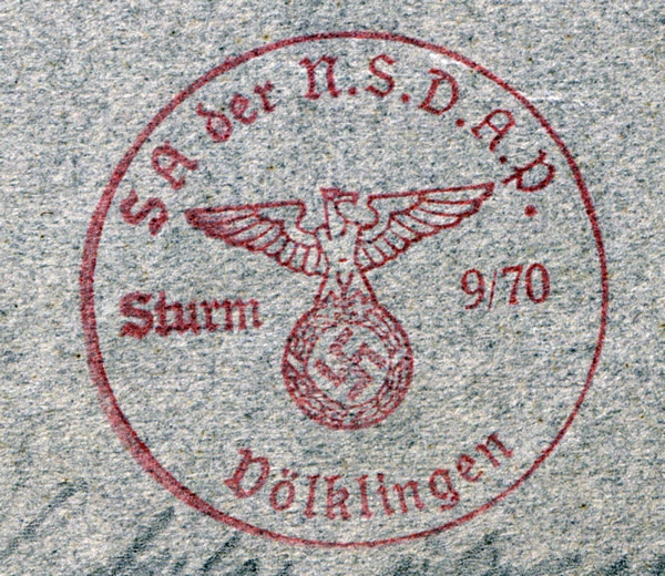 Stempel des Völklinger SA-Sturms 9/70.