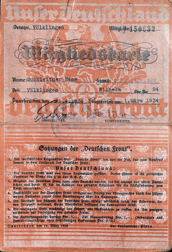 DF-Mitgliedsausweis des Hans Buchleitner.